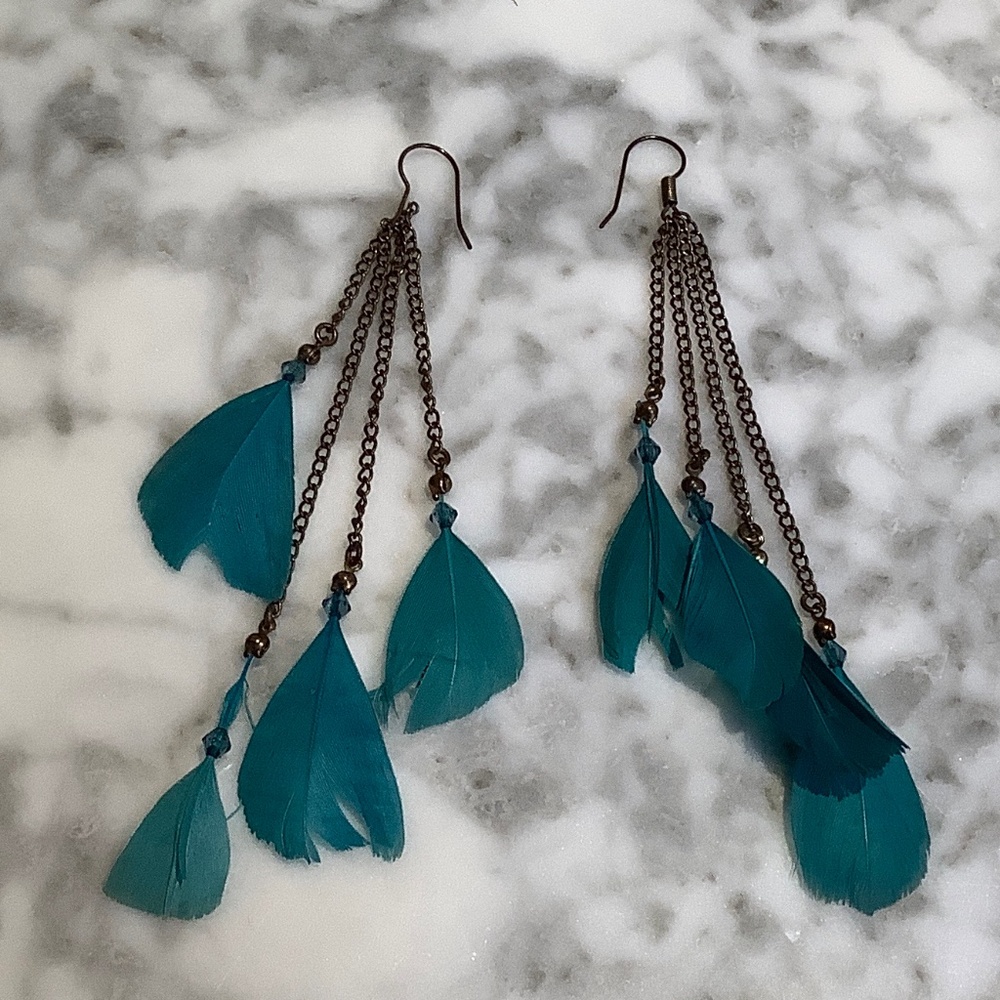 Turquoise feather earrings